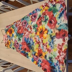 EUC Nicole Miller Anthropologie Floral Watercolor Satin Maxi Dress with …